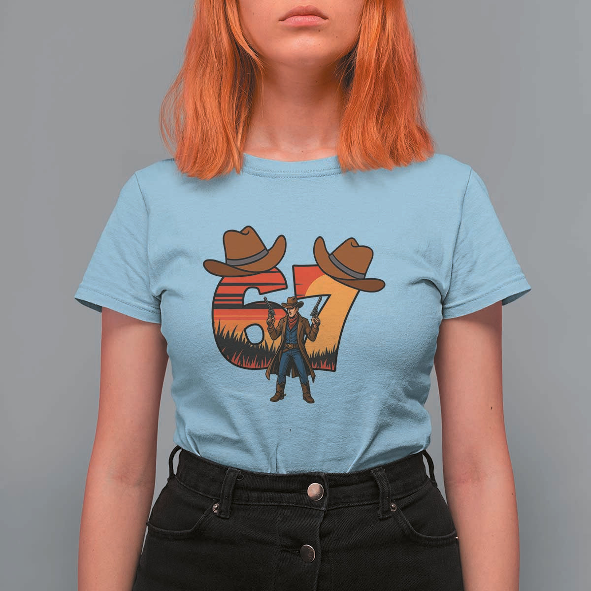 Six Seven Meme Cowboy T Shirt For Women Funny Western 67 Trend Gift - Wonder Print Shop