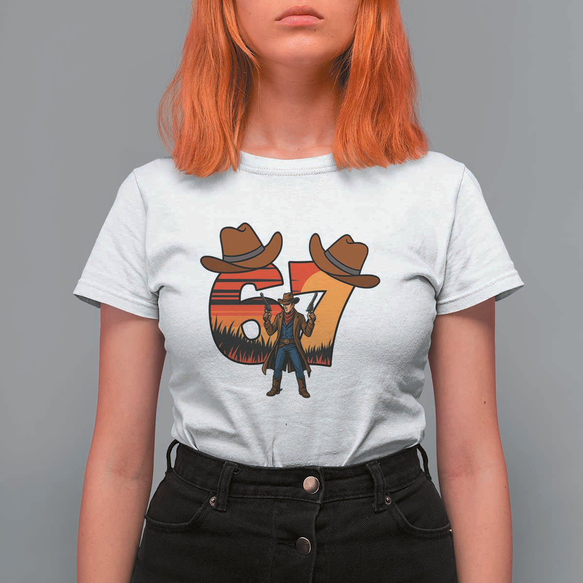 Six Seven Meme Cowboy T Shirt For Women Funny Western 67 Trend Gift - Wonder Print Shop