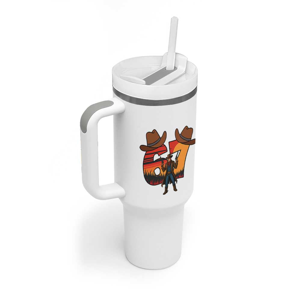 Six Seven Meme Cowboy Tumbler With Handle Funny Western 67 Trend Gift - Wonder Print Shop