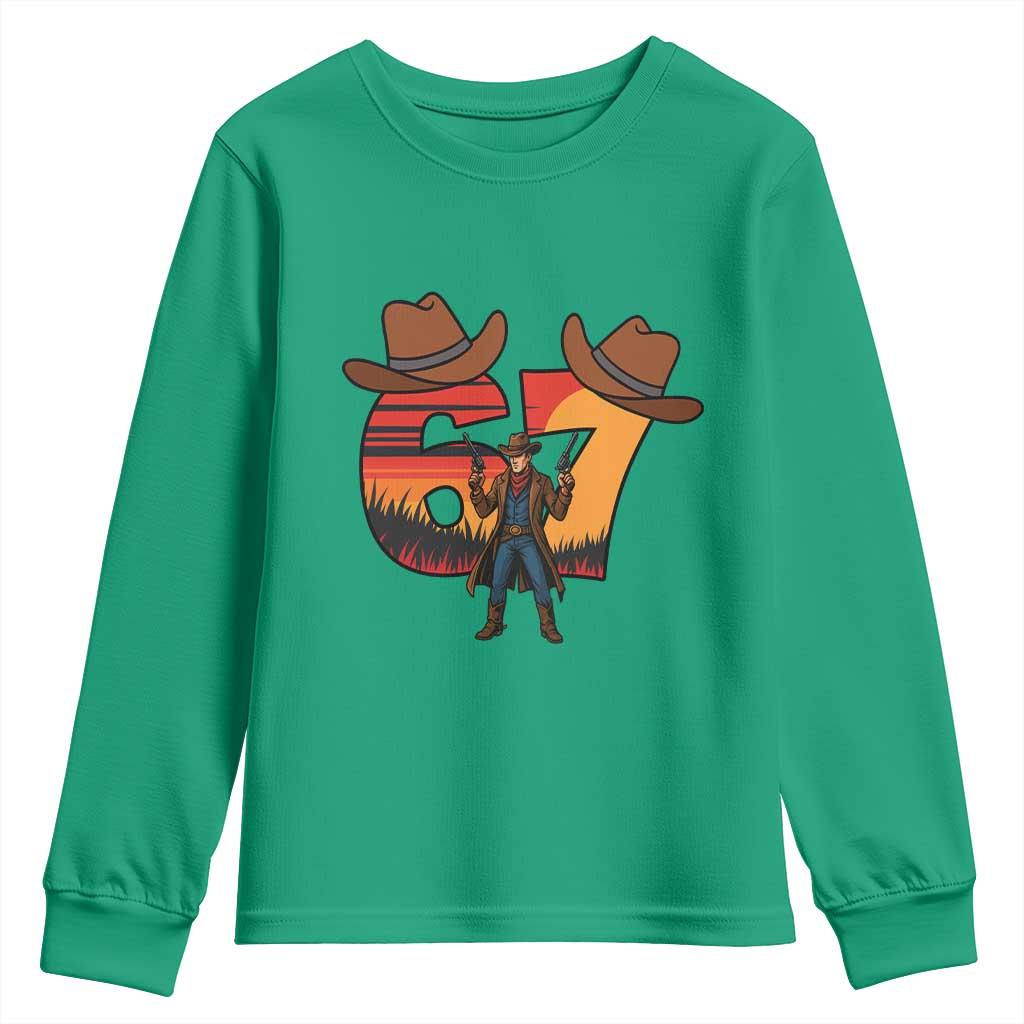 Six Seven Meme Cowboy Youth Sweatshirt Funny Western 67 Trend Gift - Wonder Print Shop