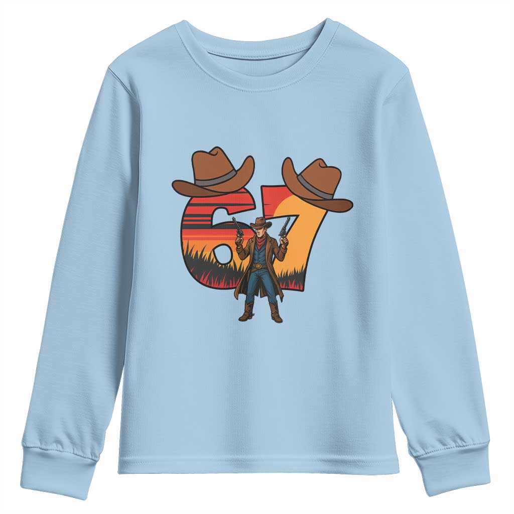 Six Seven Meme Cowboy Youth Sweatshirt Funny Western 67 Trend Gift - Wonder Print Shop