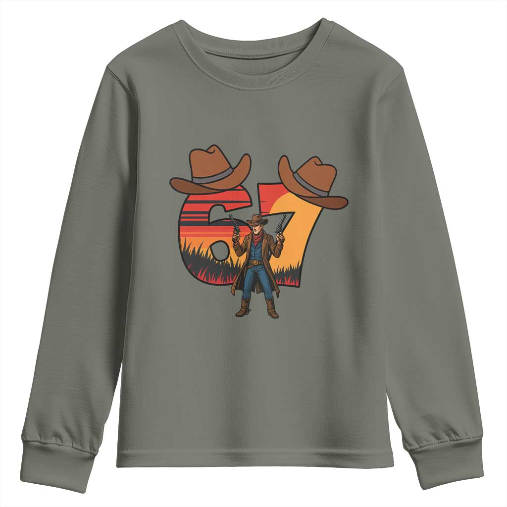 Six Seven Meme Cowboy Youth Sweatshirt Funny Western 67 Trend Gift - Wonder Print Shop