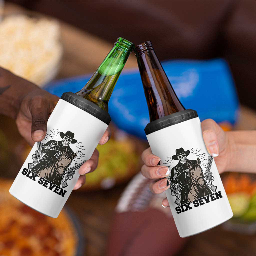 Six Seven Meme Skeleton Cowboy 4 in 1 Can Cooler Tumbler Funny Western Gift - Wonder Print Shop
