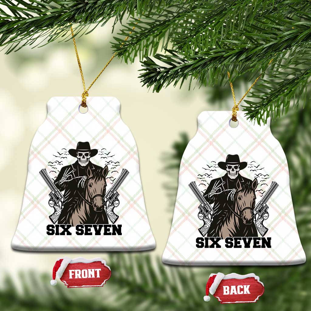 Six Seven Meme Skeleton Cowboy Ceramic Ornament Funny Western Gift - Wonder Print Shop