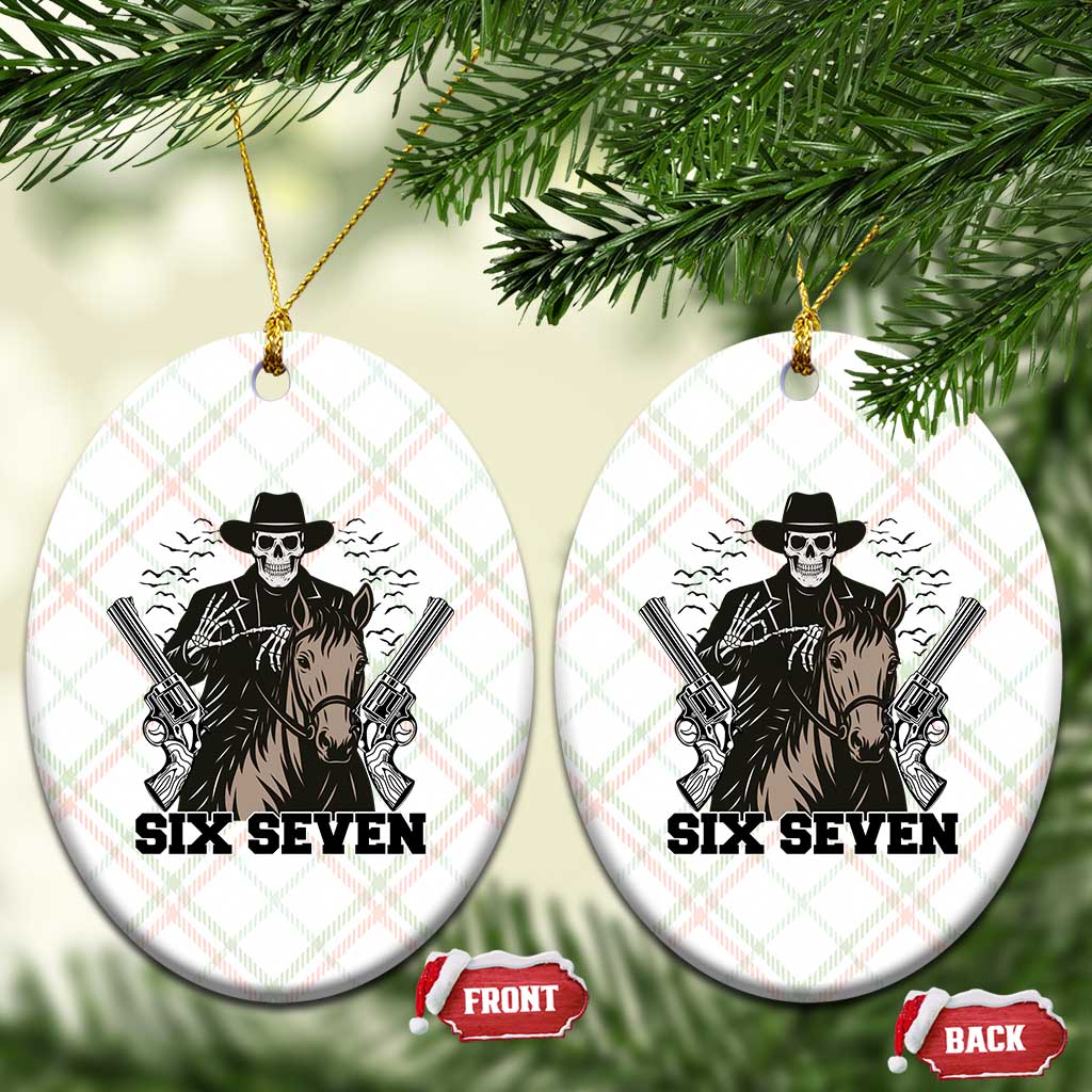 Six Seven Meme Skeleton Cowboy Ceramic Ornament Funny Western Gift - Wonder Print Shop