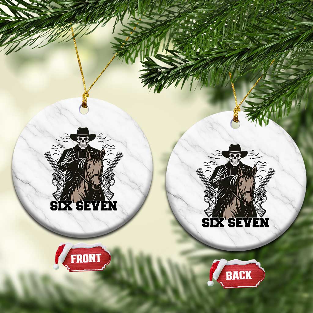 Six Seven Meme Skeleton Cowboy Ceramic Ornament Funny Western Gift - Wonder Print Shop