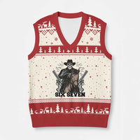Six Seven Meme Skeleton Cowboy V-Neck Knit Sweater Vest Funny Western Gift - Wonder Print Shop