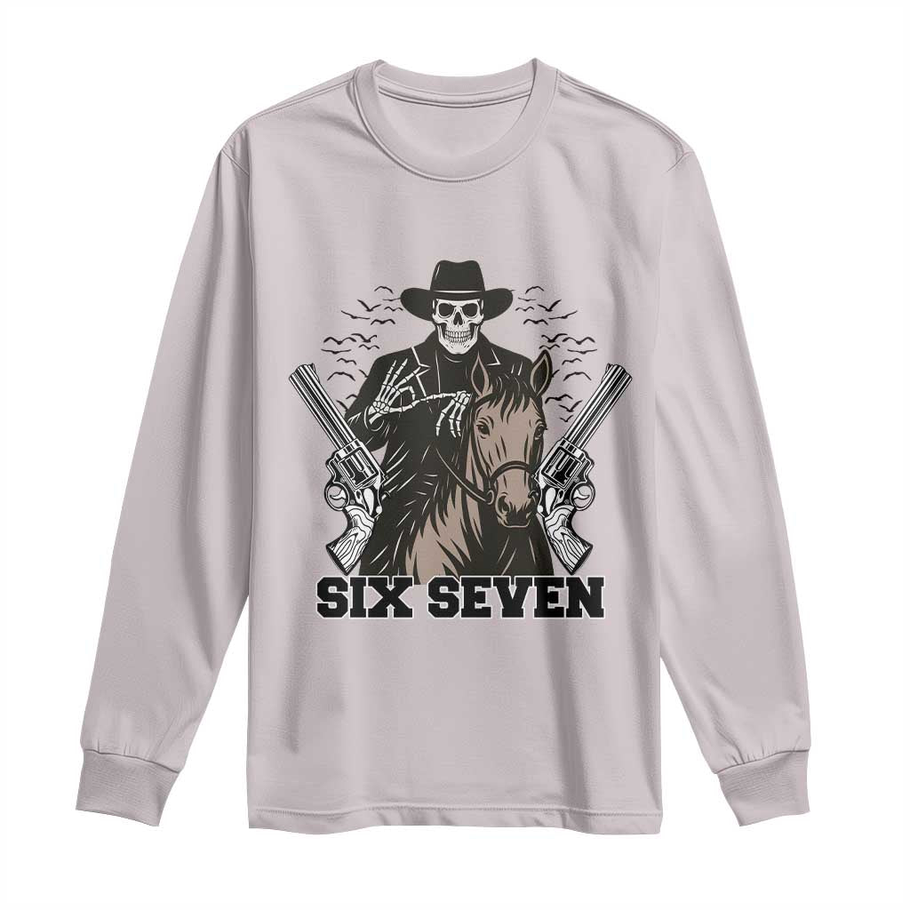 Six Seven Meme Skeleton Cowboy Long Sleeve Shirt Funny Western Gift - Wonder Print Shop