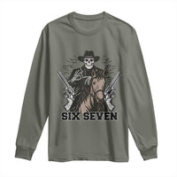 Six Seven Meme Skeleton Cowboy Long Sleeve Shirt Funny Western Gift - Wonder Print Shop