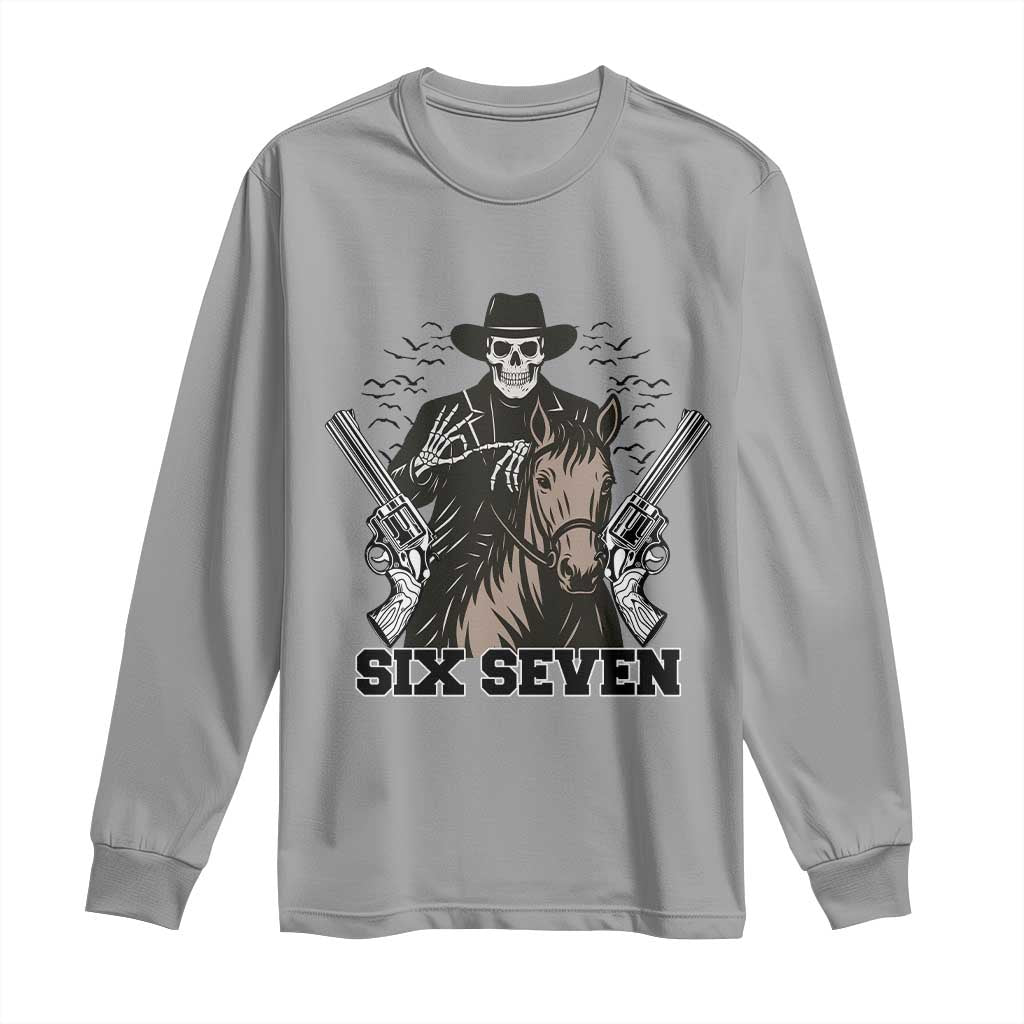 Six Seven Meme Skeleton Cowboy Long Sleeve Shirt Funny Western Gift - Wonder Print Shop