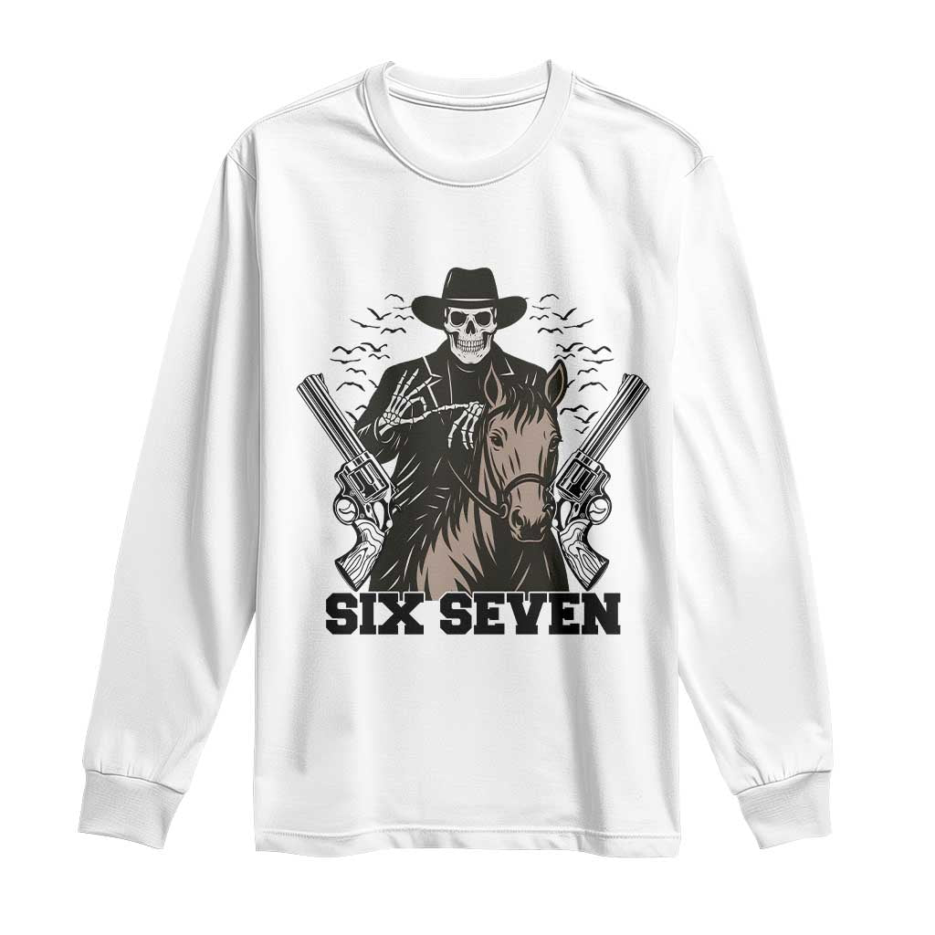 Six Seven Meme Skeleton Cowboy Long Sleeve Shirt Funny Western Gift - Wonder Print Shop