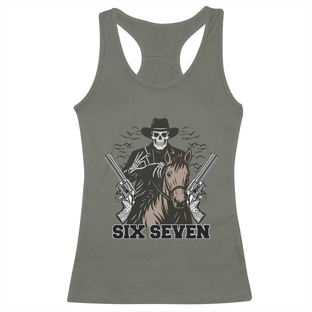 Six Seven Meme Skeleton Cowboy Racerback Tank Top Funny Western Gift - Wonder Print Shop