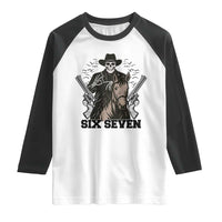 Six Seven Meme Skeleton Cowboy Raglan Shirt Funny Western Gift - Wonder Print Shop