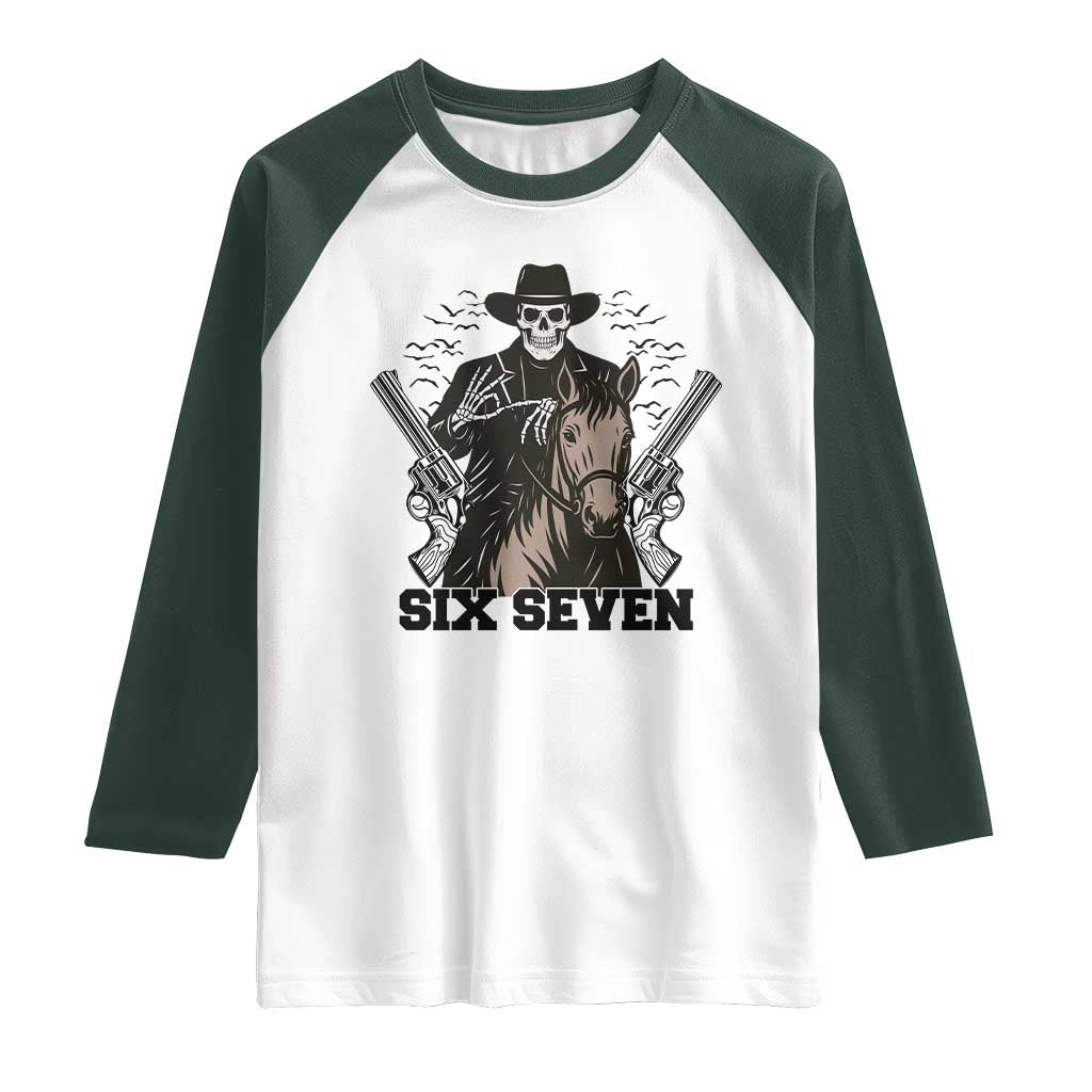 Six Seven Meme Skeleton Cowboy Raglan Shirt Funny Western Gift - Wonder Print Shop