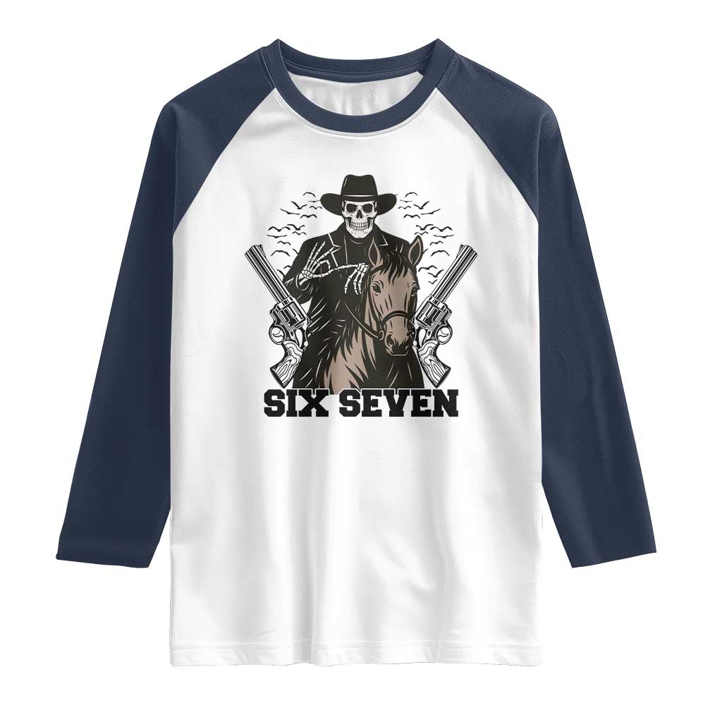 Six Seven Meme Skeleton Cowboy Raglan Shirt Funny Western Gift - Wonder Print Shop