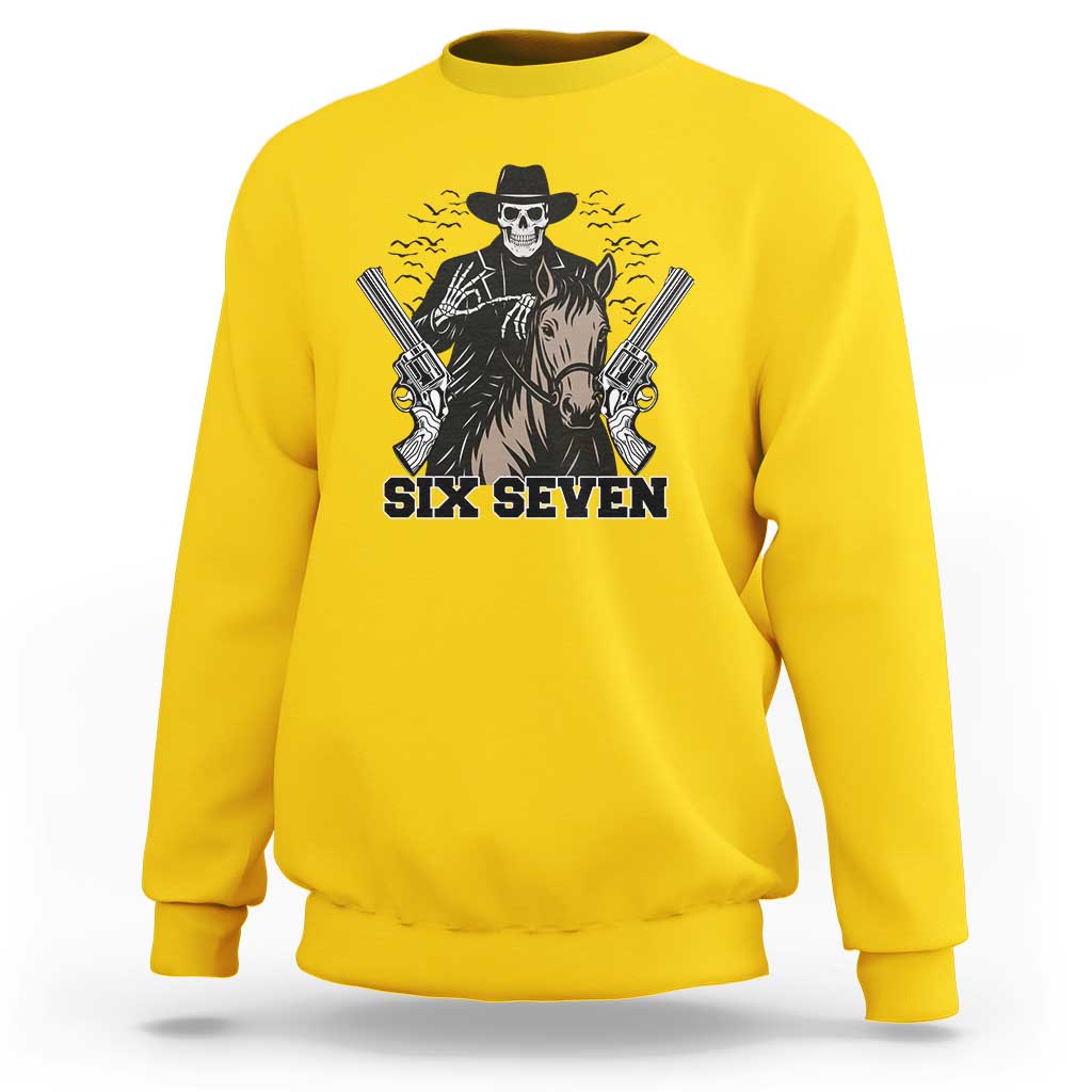 Six Seven Meme Skeleton Cowboy Sweatshirt Funny Western Gift - Wonder Print Shop