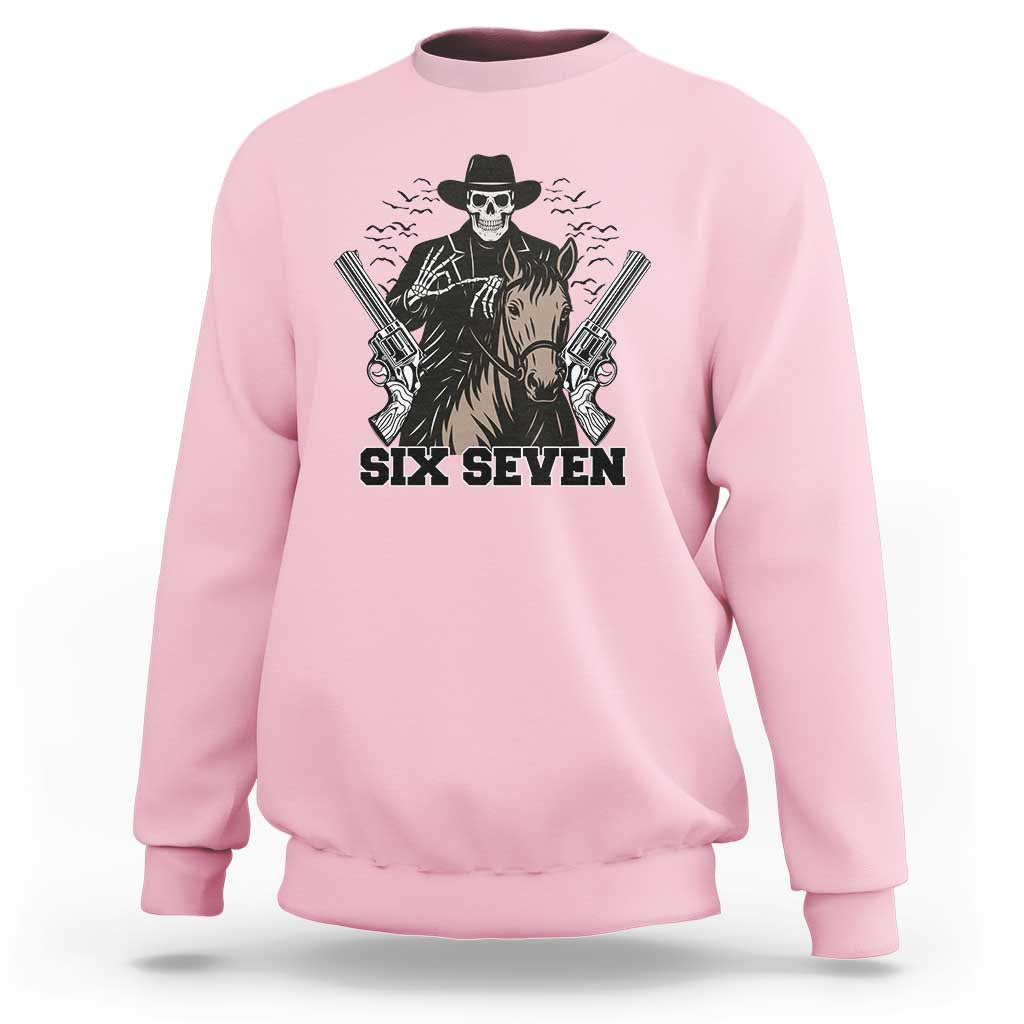 Six Seven Meme Skeleton Cowboy Sweatshirt Funny Western Gift - Wonder Print Shop