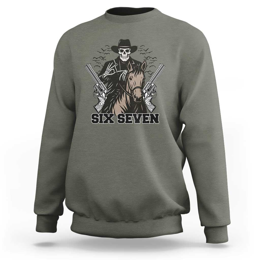Six Seven Meme Skeleton Cowboy Sweatshirt Funny Western Gift - Wonder Print Shop