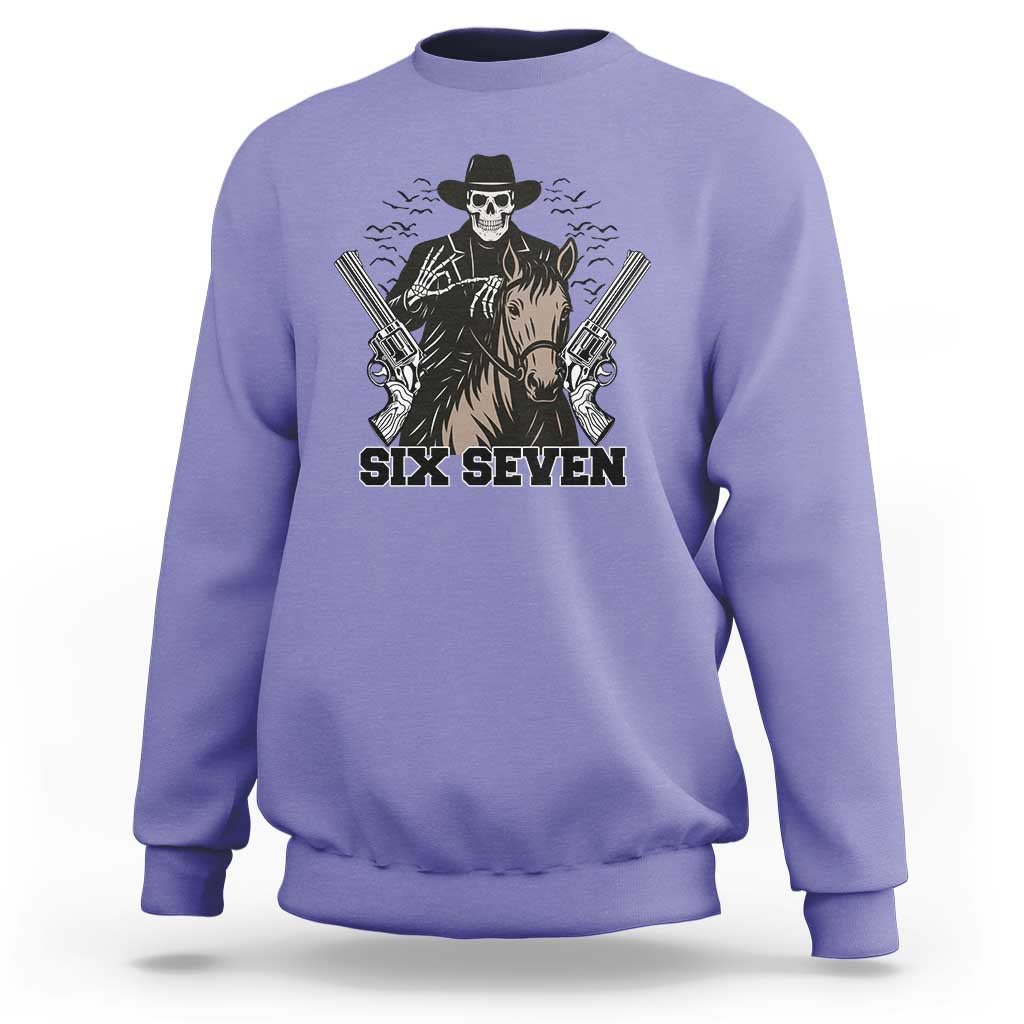 Six Seven Meme Skeleton Cowboy Sweatshirt Funny Western Gift - Wonder Print Shop