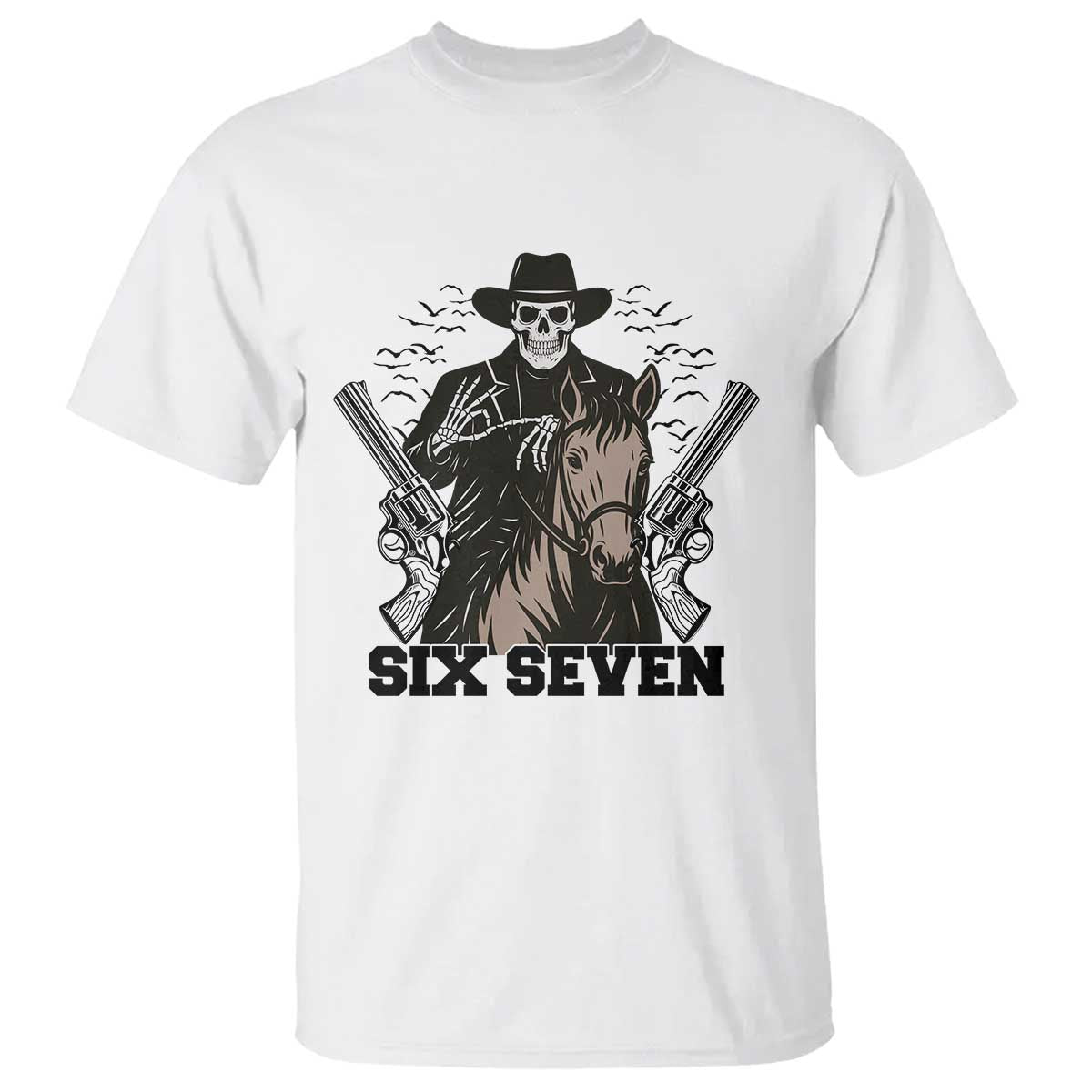 Six Seven Meme Skeleton Cowboy T Shirt Funny Western Gift - Wonder Print Shop