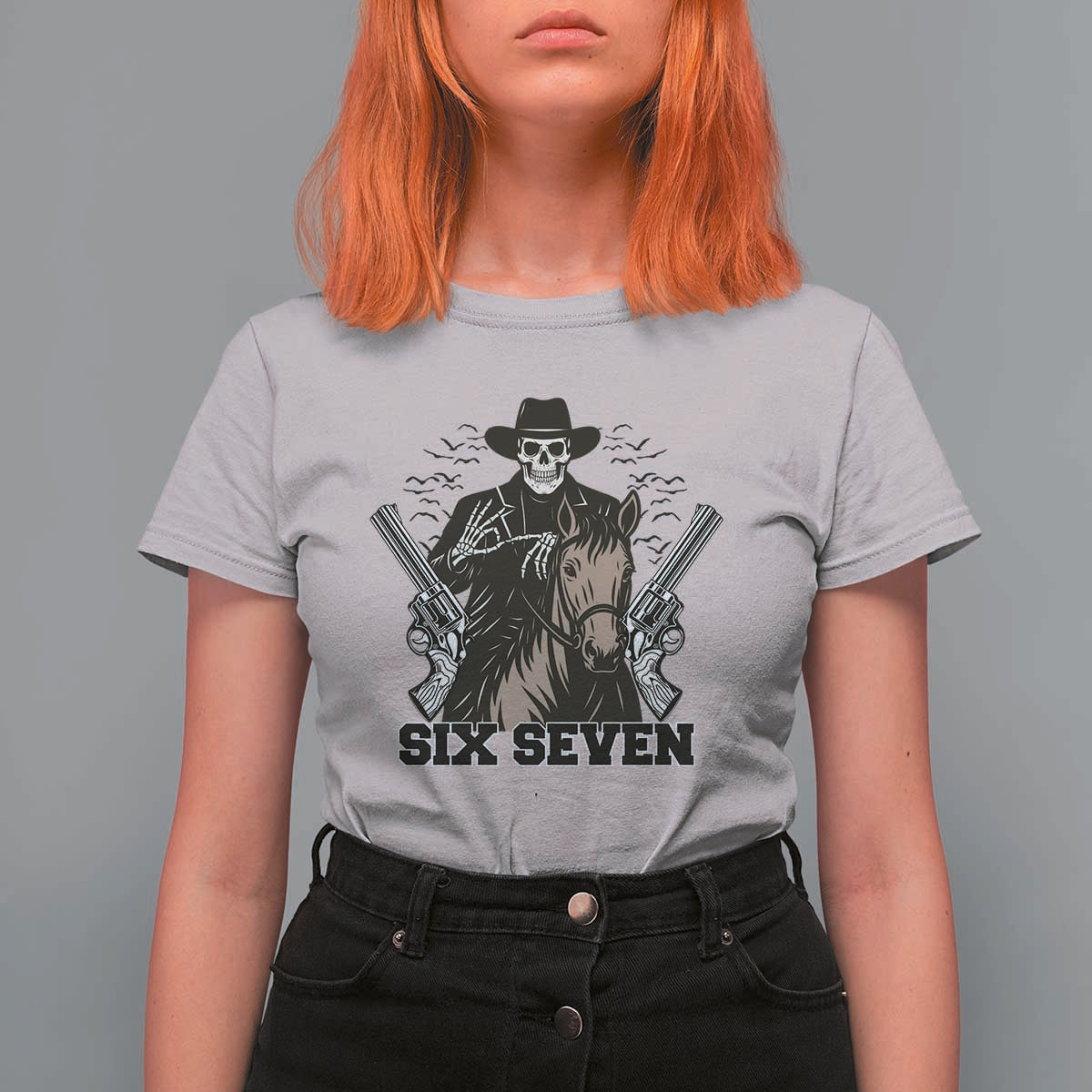 Six Seven Meme Skeleton Cowboy T Shirt For Women Funny Western Gift - Wonder Print Shop