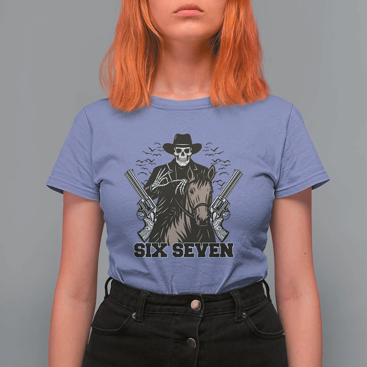 Six Seven Meme Skeleton Cowboy T Shirt For Women Funny Western Gift - Wonder Print Shop