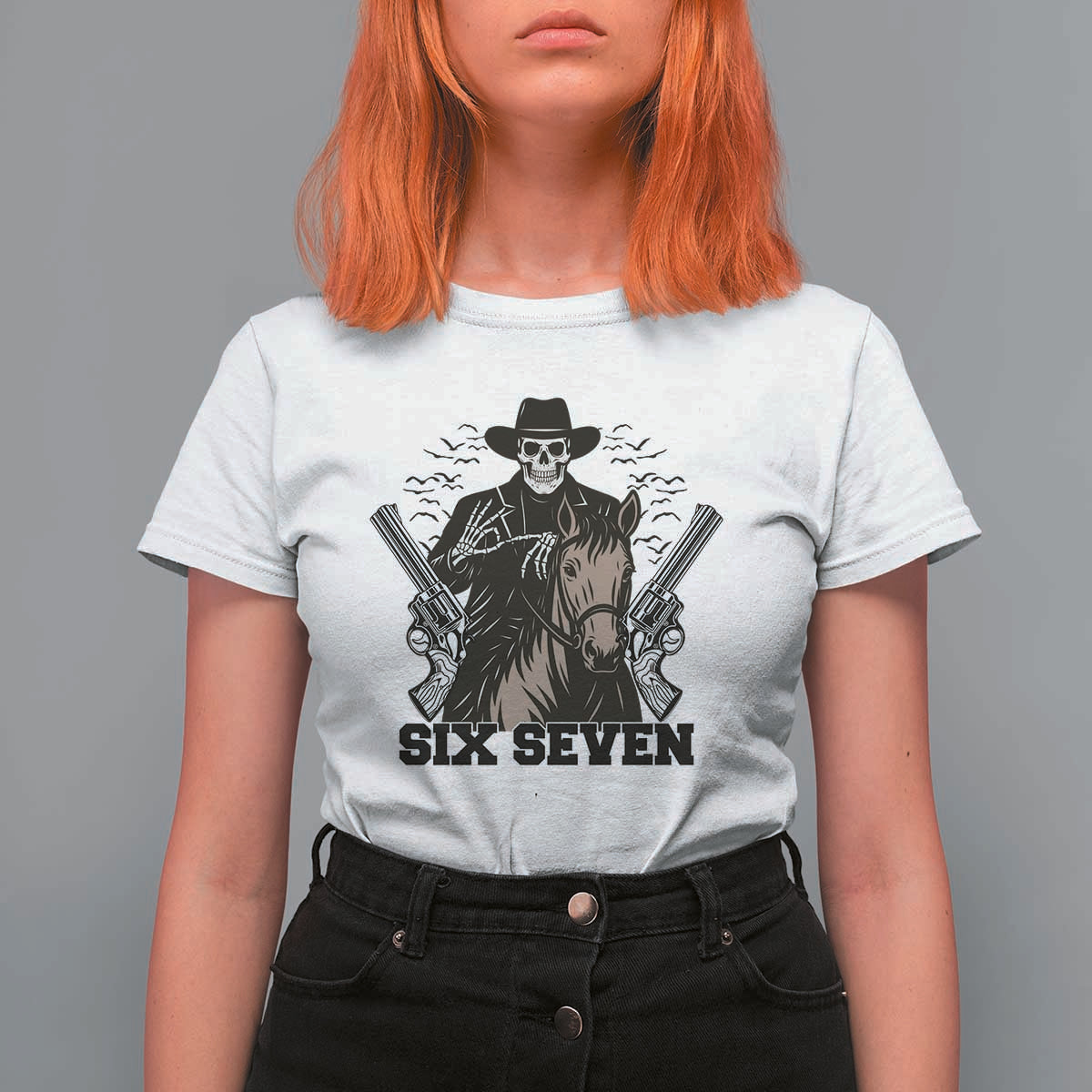 Six Seven Meme Skeleton Cowboy T Shirt For Women Funny Western Gift - Wonder Print Shop