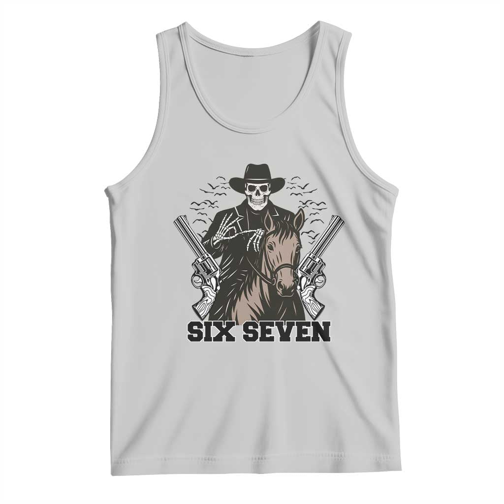 Six Seven Meme Skeleton Cowboy Tank Top Funny Western Gift - Wonder Print Shop