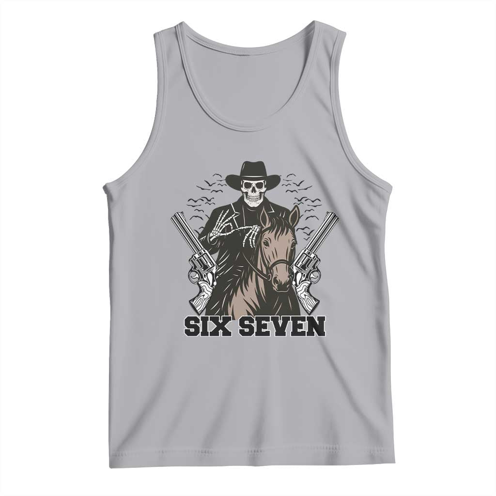 Six Seven Meme Skeleton Cowboy Tank Top Funny Western Gift - Wonder Print Shop