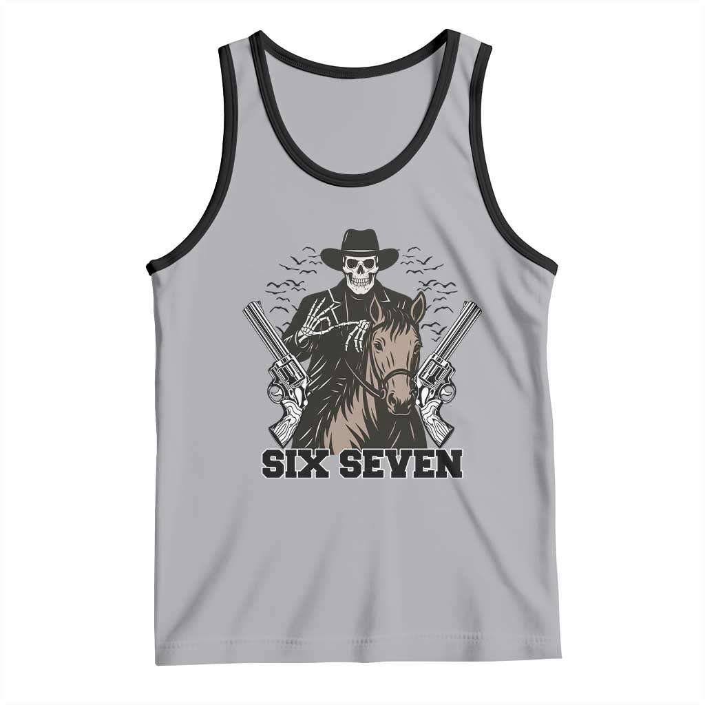Six Seven Meme Skeleton Cowboy Tank Top Funny Western Gift - Wonder Print Shop