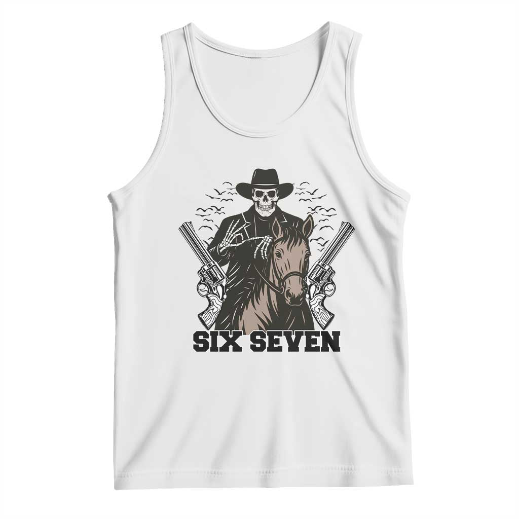 Six Seven Meme Skeleton Cowboy Tank Top Funny Western Gift - Wonder Print Shop