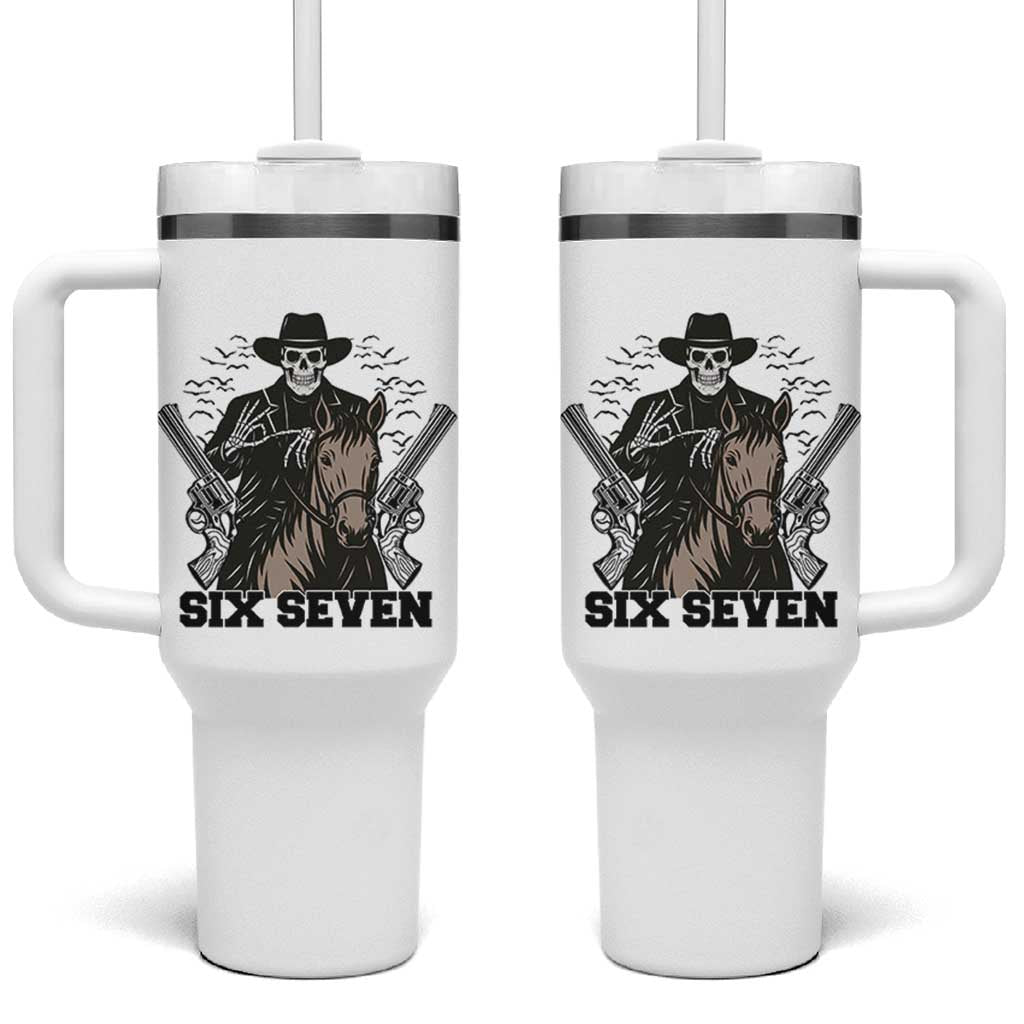 Six Seven Meme Skeleton Cowboy Tumbler With Handle Funny Western Gift - Wonder Print Shop