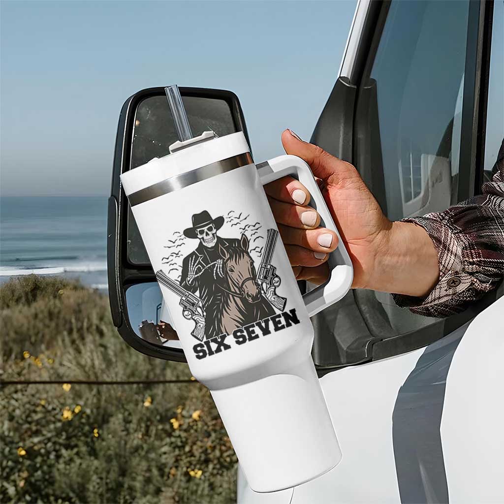 Six Seven Meme Skeleton Cowboy Tumbler With Handle Funny Western Gift - Wonder Print Shop