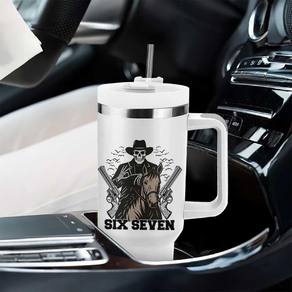 Six Seven Meme Skeleton Cowboy Tumbler With Handle Funny Western Gift - Wonder Print Shop