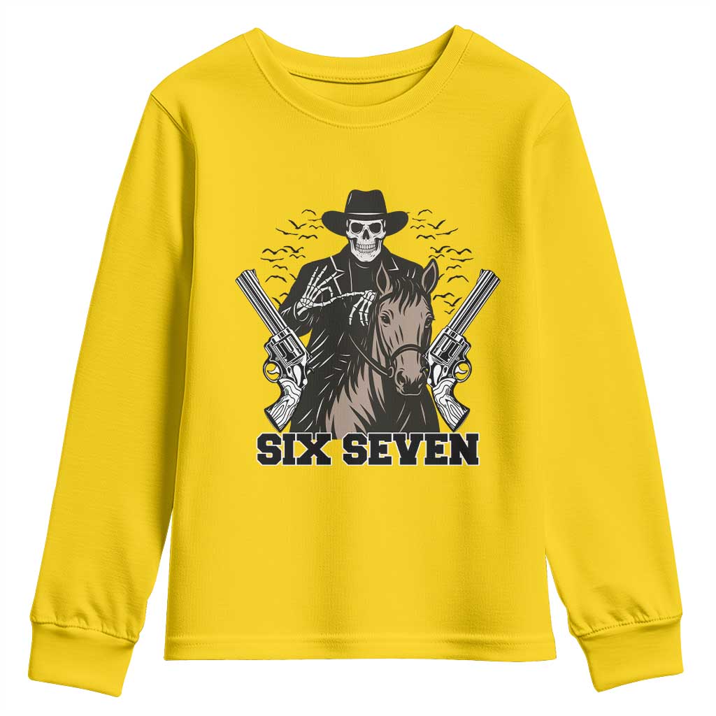 Six Seven Meme Skeleton Cowboy Youth Sweatshirt Funny Western Gift - Wonder Print Shop