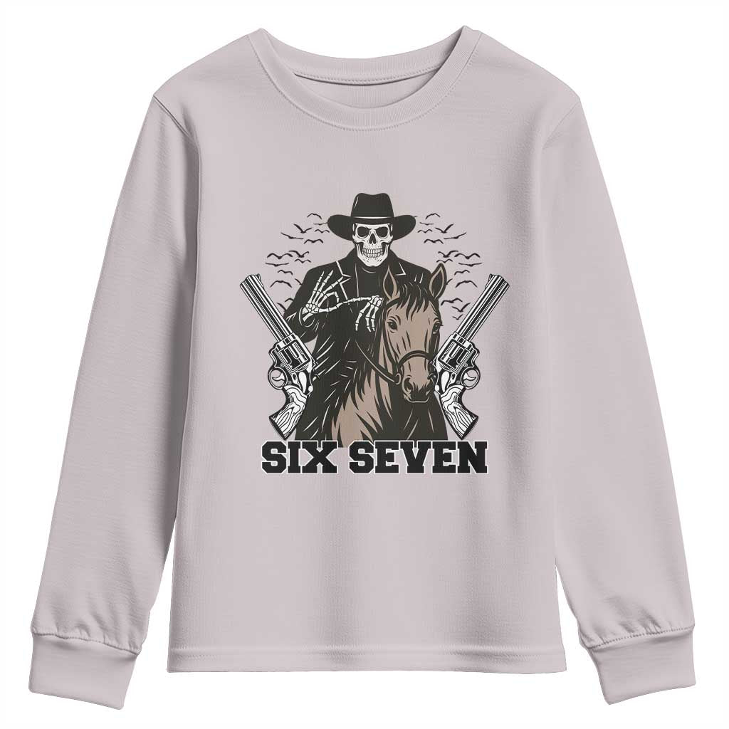 Six Seven Meme Skeleton Cowboy Youth Sweatshirt Funny Western Gift - Wonder Print Shop
