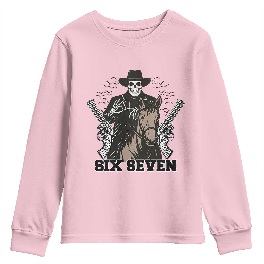 Six Seven Meme Skeleton Cowboy Youth Sweatshirt Funny Western Gift - Wonder Print Shop