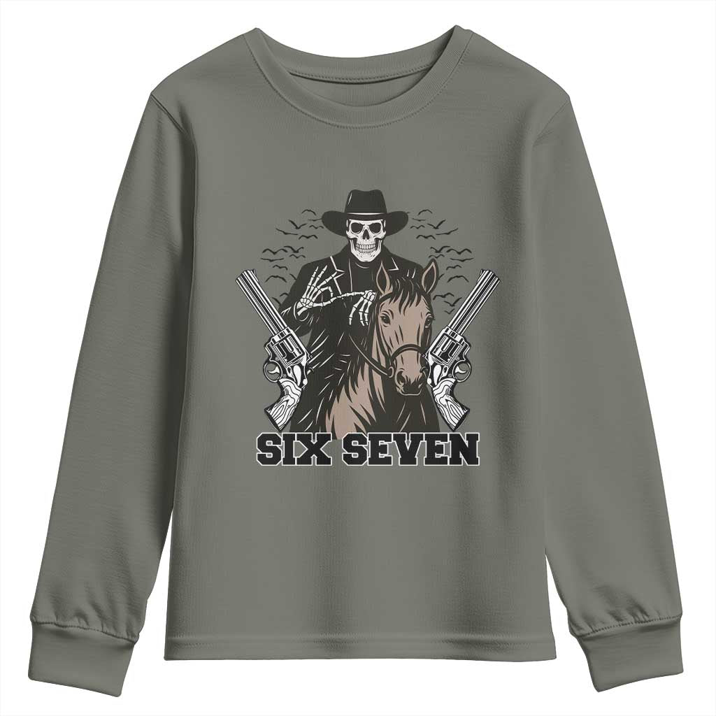 Six Seven Meme Skeleton Cowboy Youth Sweatshirt Funny Western Gift - Wonder Print Shop