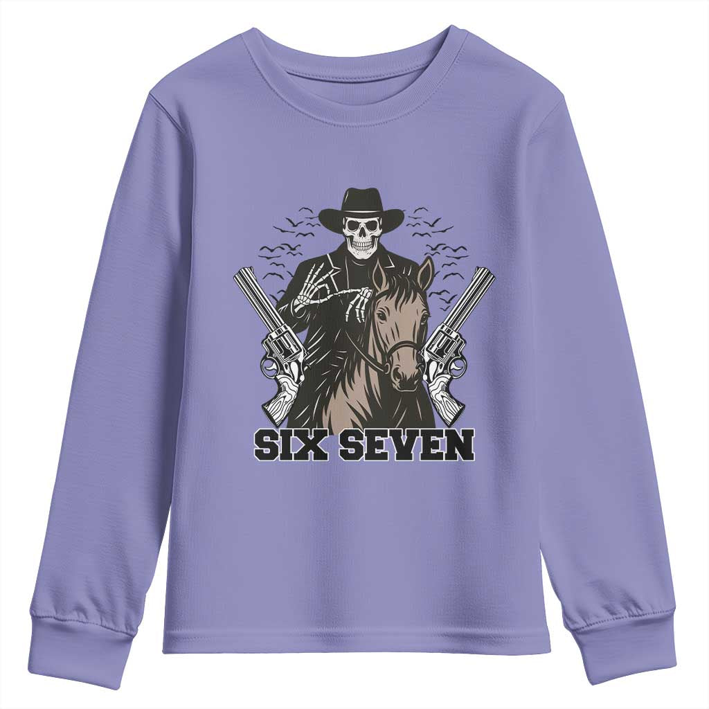 Six Seven Meme Skeleton Cowboy Youth Sweatshirt Funny Western Gift - Wonder Print Shop