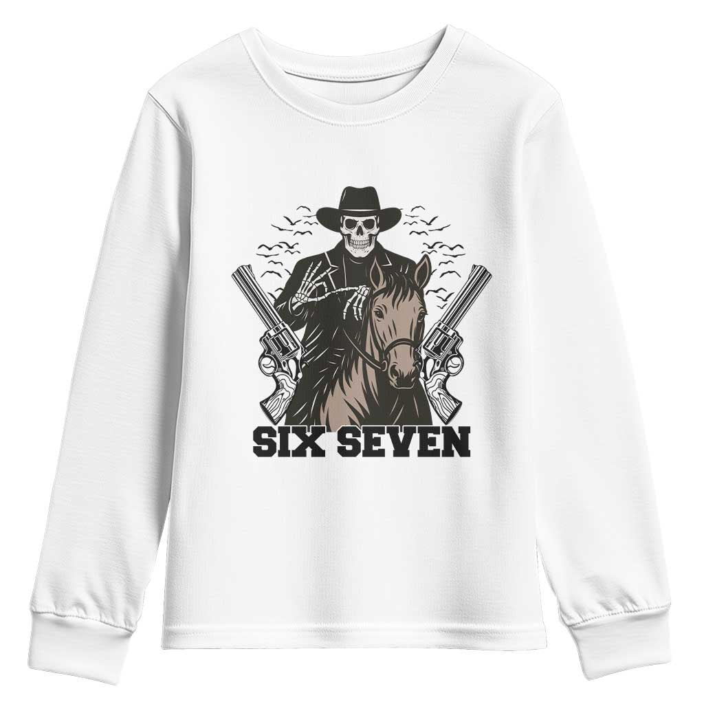 Six Seven Meme Skeleton Cowboy Youth Sweatshirt Funny Western Gift - Wonder Print Shop