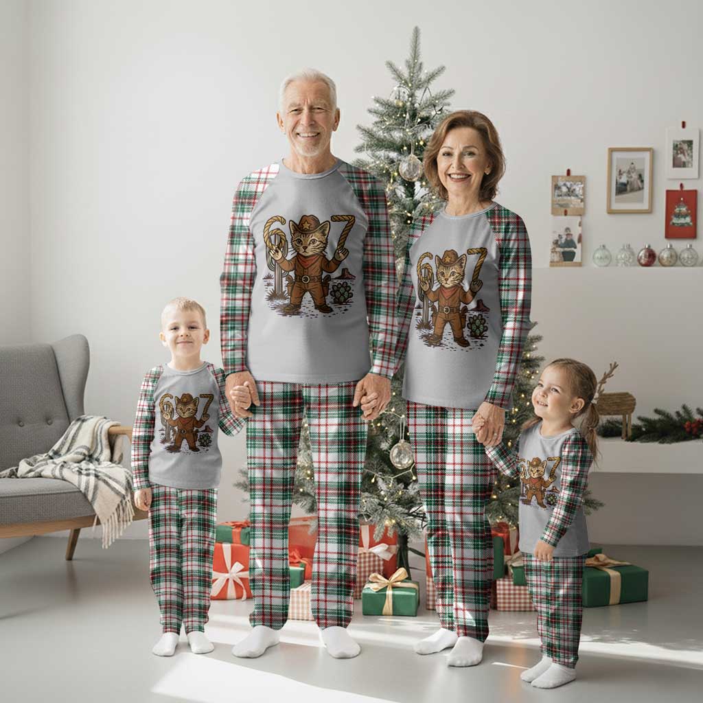 Funny Cowcat Six Seven Meme Plaid Pajama Set Gen Alpha 67 Trend Gift - Wonder Print Shop