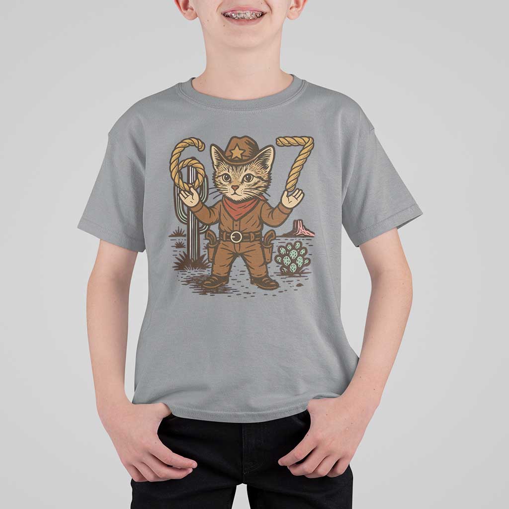 Funny Cowcat Six Seven Meme T Shirt For Kid Gen Alpha 67 Trend Gift - Wonder Print Shop