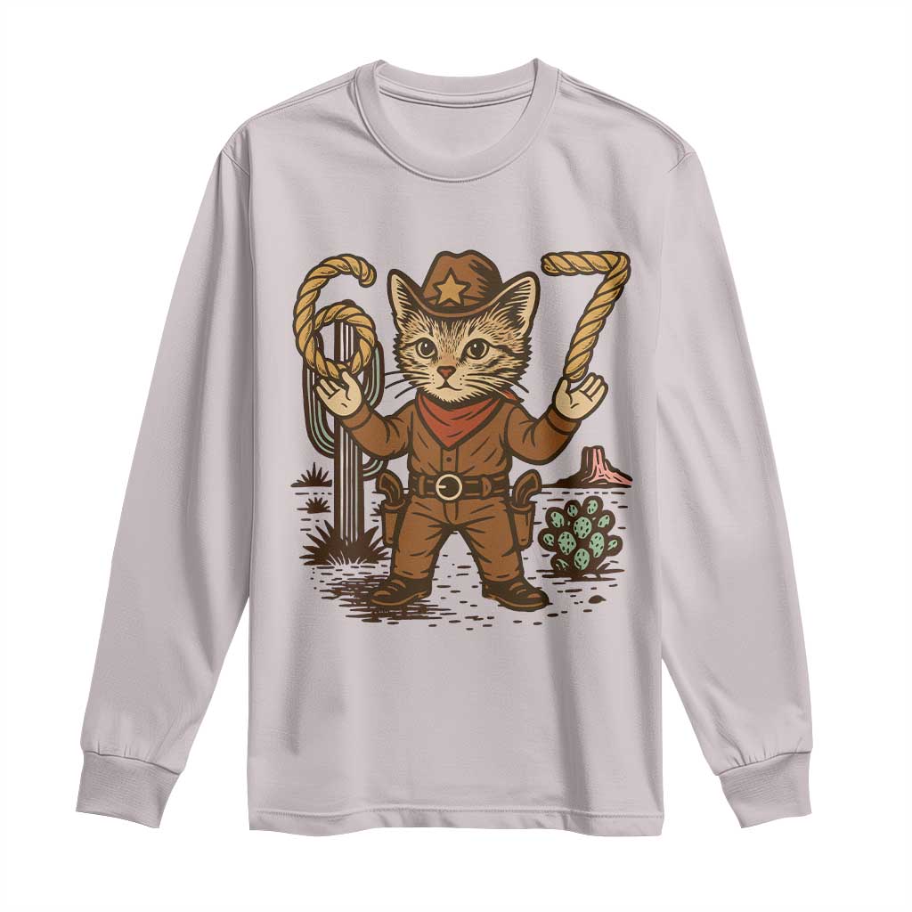 Funny Cowcat Six Seven Meme Long Sleeve Shirt Gen Alpha 67 Trend Gift - Wonder Print Shop