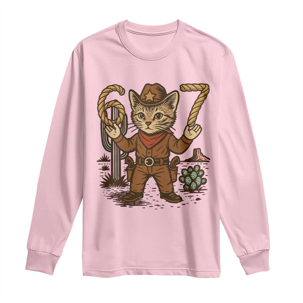 Funny Cowcat Six Seven Meme Long Sleeve Shirt Gen Alpha 67 Trend Gift - Wonder Print Shop