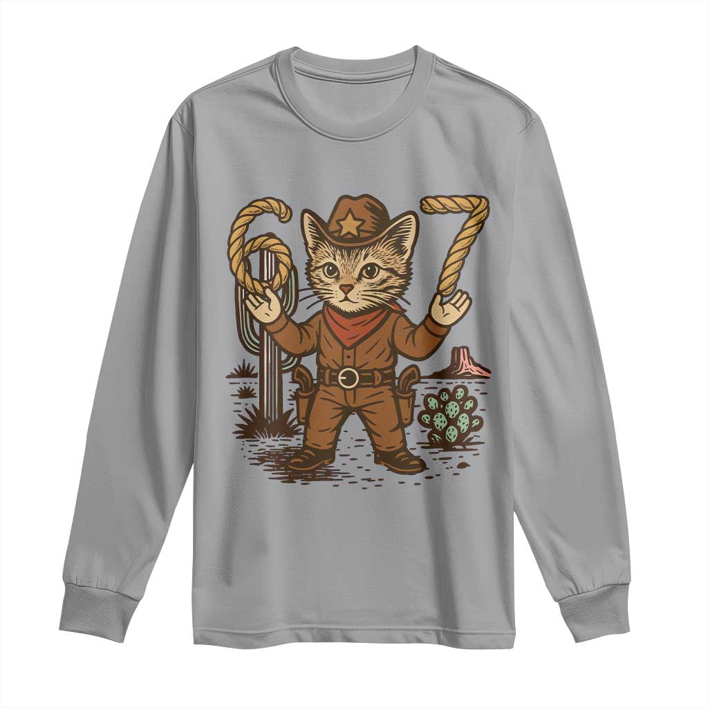 Funny Cowcat Six Seven Meme Long Sleeve Shirt Gen Alpha 67 Trend Gift - Wonder Print Shop