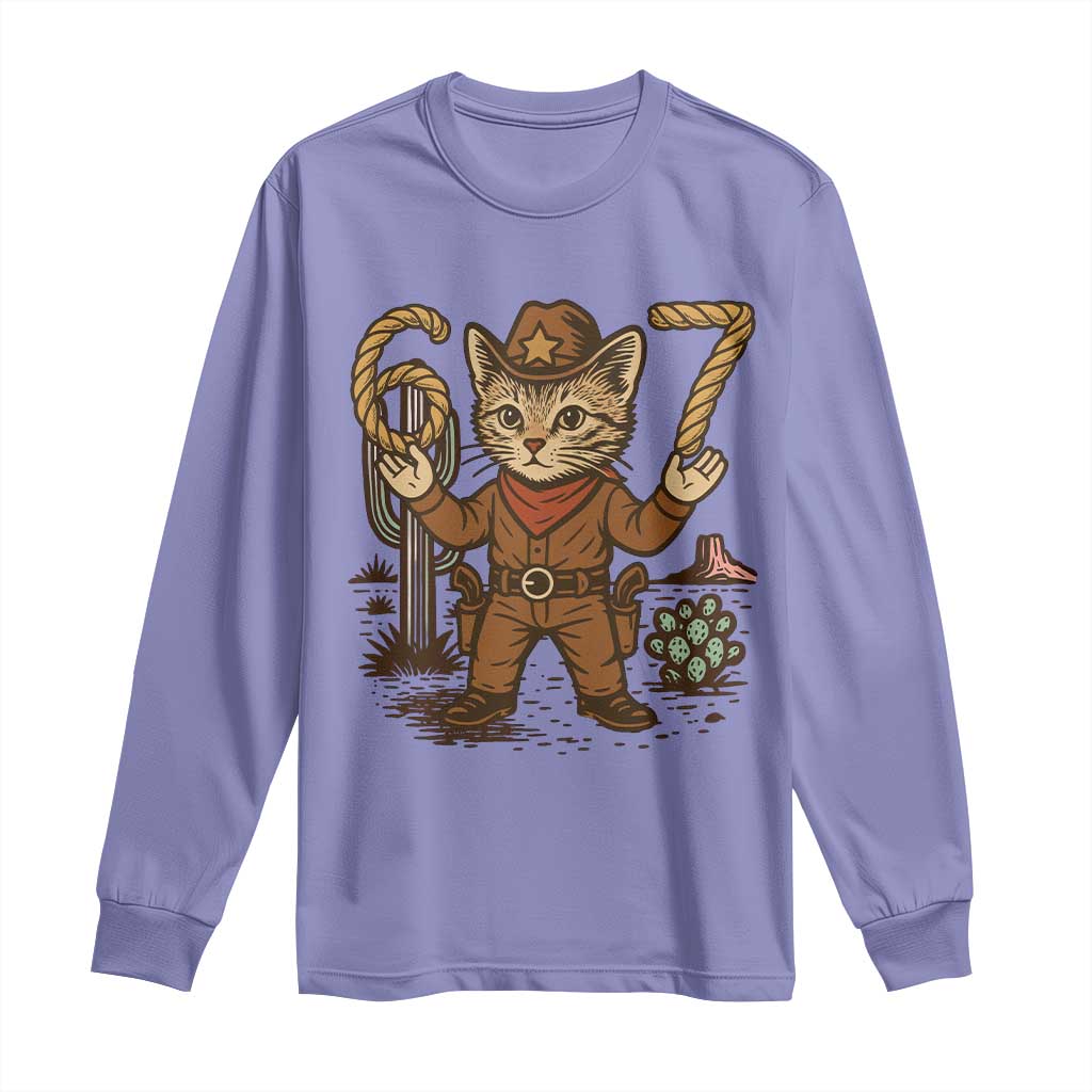 Funny Cowcat Six Seven Meme Long Sleeve Shirt Gen Alpha 67 Trend Gift - Wonder Print Shop