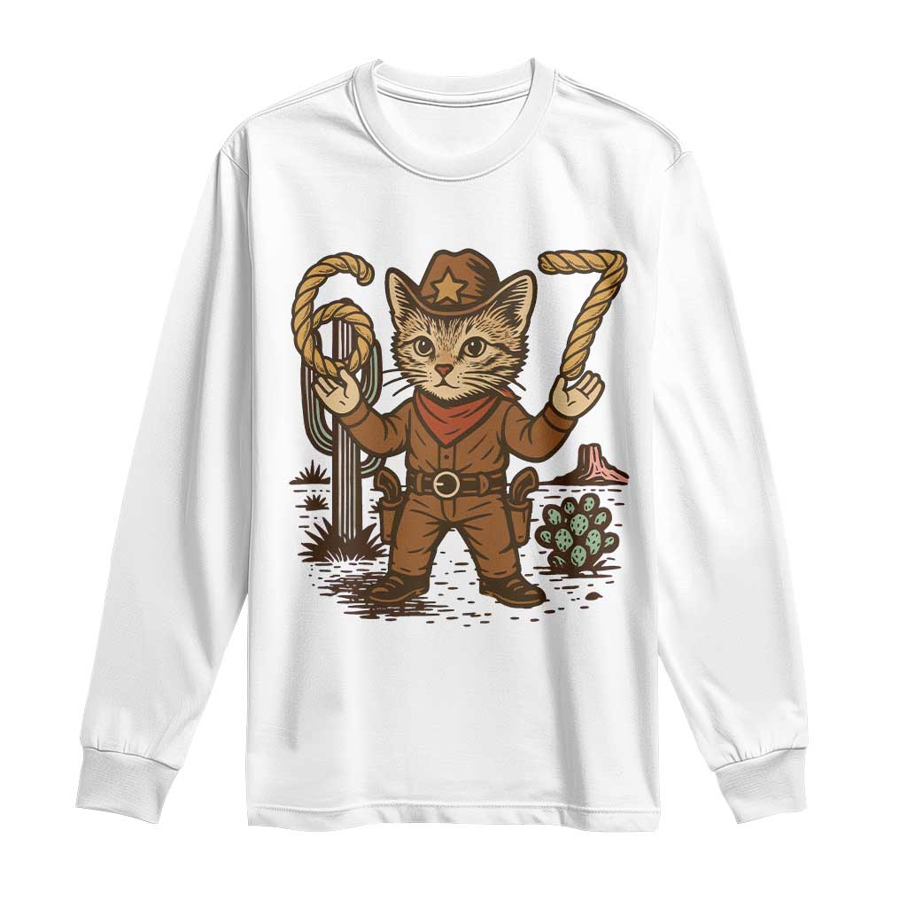 Funny Cowcat Six Seven Meme Long Sleeve Shirt Gen Alpha 67 Trend Gift - Wonder Print Shop