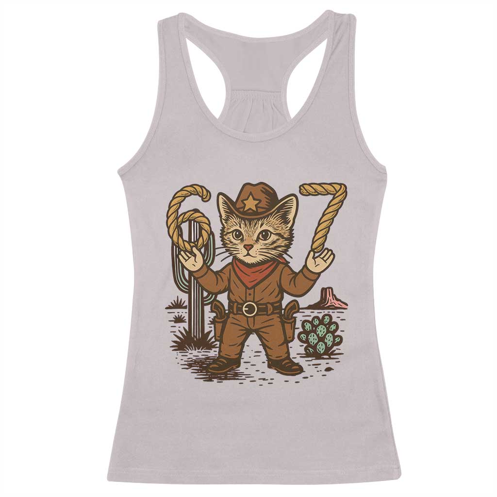 Funny Cowcat Six Seven Meme Racerback Tank Top Gen Alpha 67 Trend Gift - Wonder Print Shop