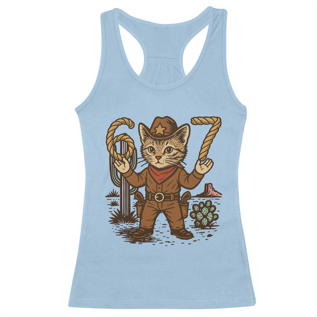 Funny Cowcat Six Seven Meme Racerback Tank Top Gen Alpha 67 Trend Gift - Wonder Print Shop