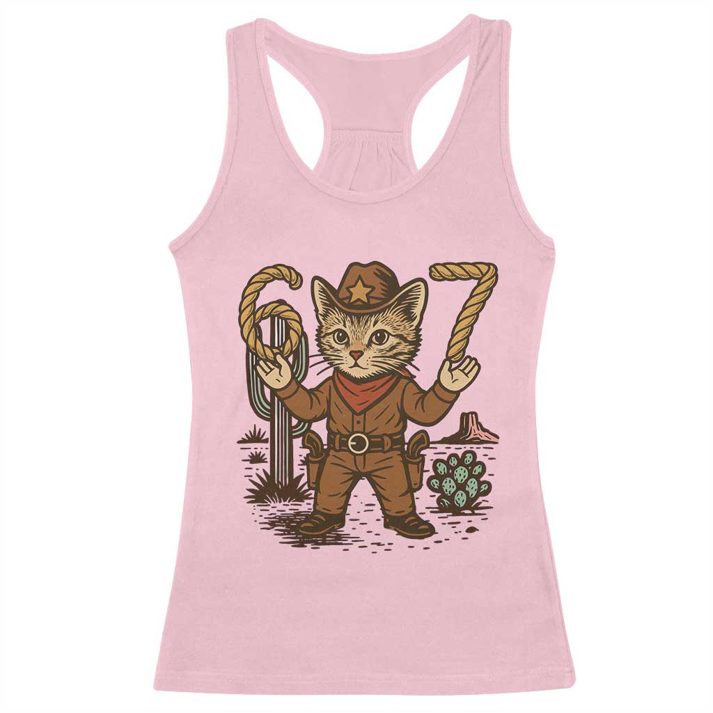Funny Cowcat Six Seven Meme Racerback Tank Top Gen Alpha 67 Trend Gift - Wonder Print Shop